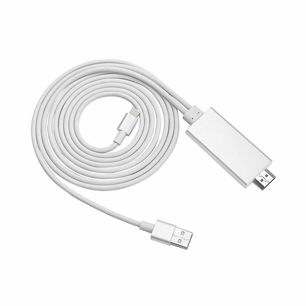 Aquarius Full HD HDMI connector cable in silver for phone/pad screen mirroring, showcasing connectors and cable length.