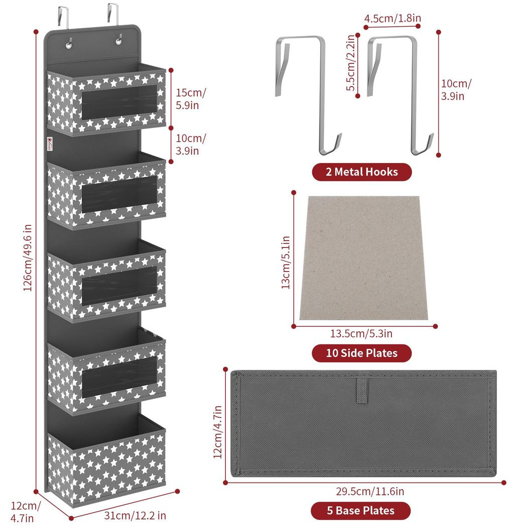 5-Tier black hanging organizer by Vinsani, designed for over-door storage, showcasing its spacious and sleek design.