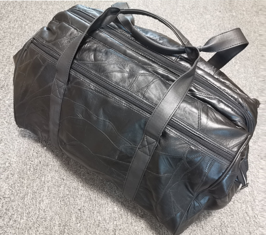 Wide-Opening Patchwork Leather Travel Bag: Spacious & Durable