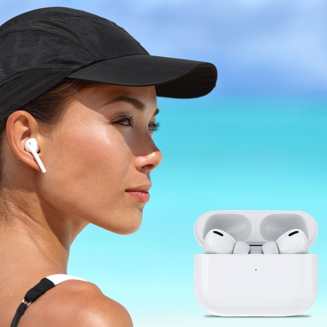 Aquarius Wireless Bluetooth Headset with built-in battery and charging case, shown in sleek design on a white background.
