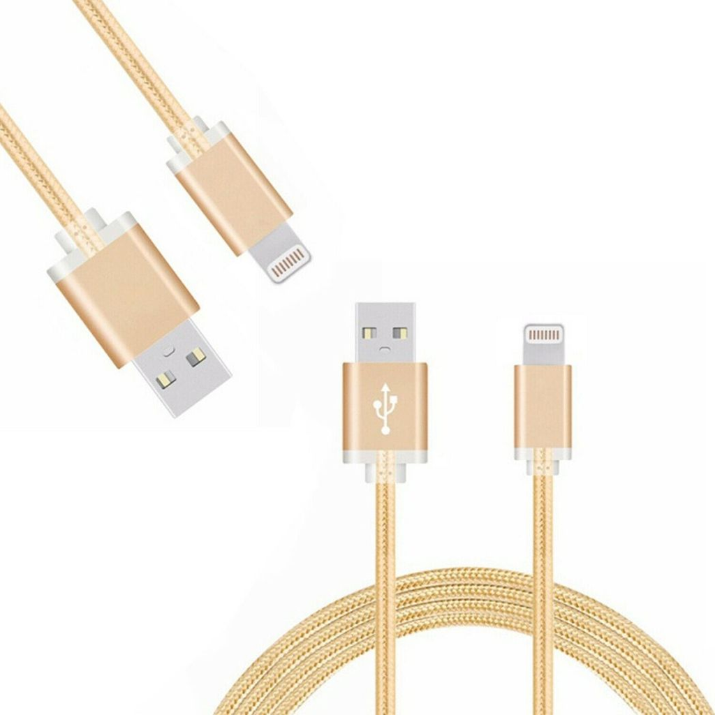 Nylon braided USB data cable for phone in gold by FX, showcasing durability and sleek design.