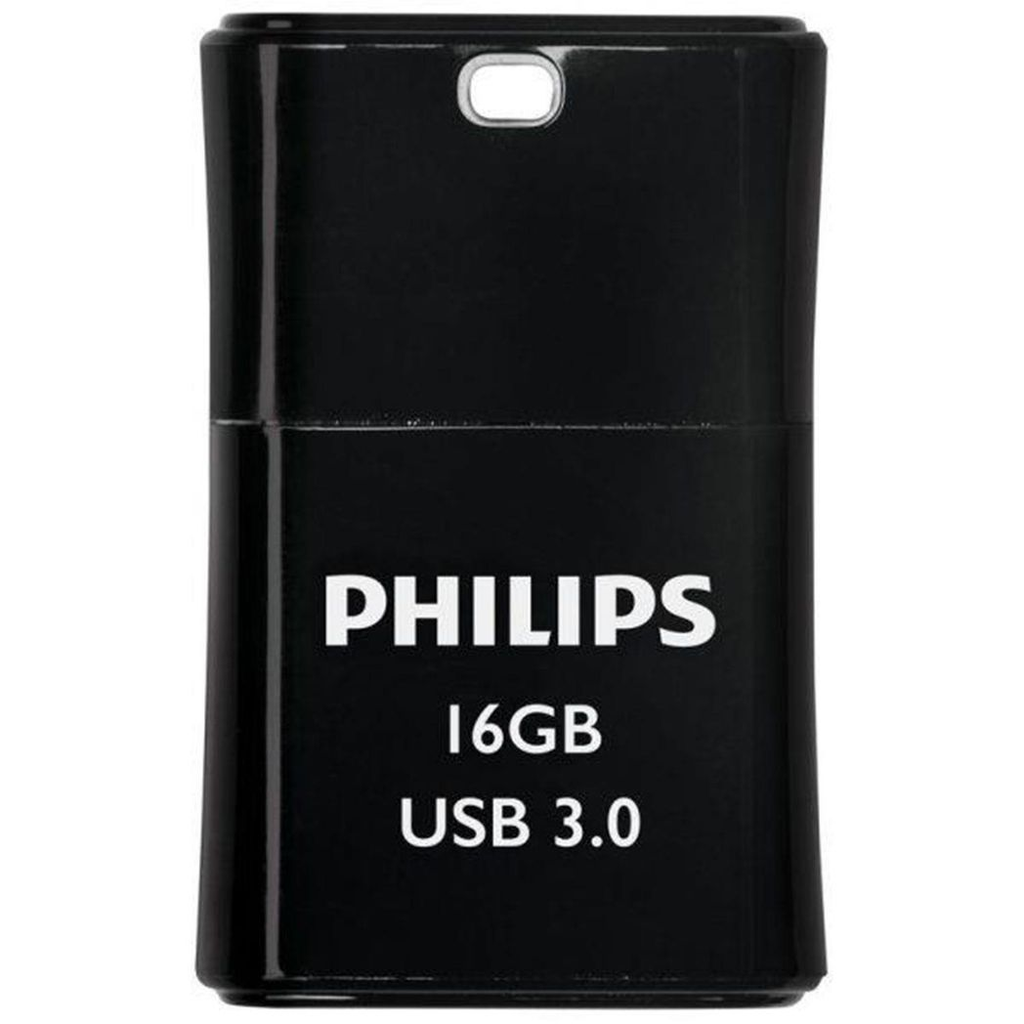Philips USB 3.0 Pico Edition Flash Drive in black, ultra-compact design, 16GB storage capacity.