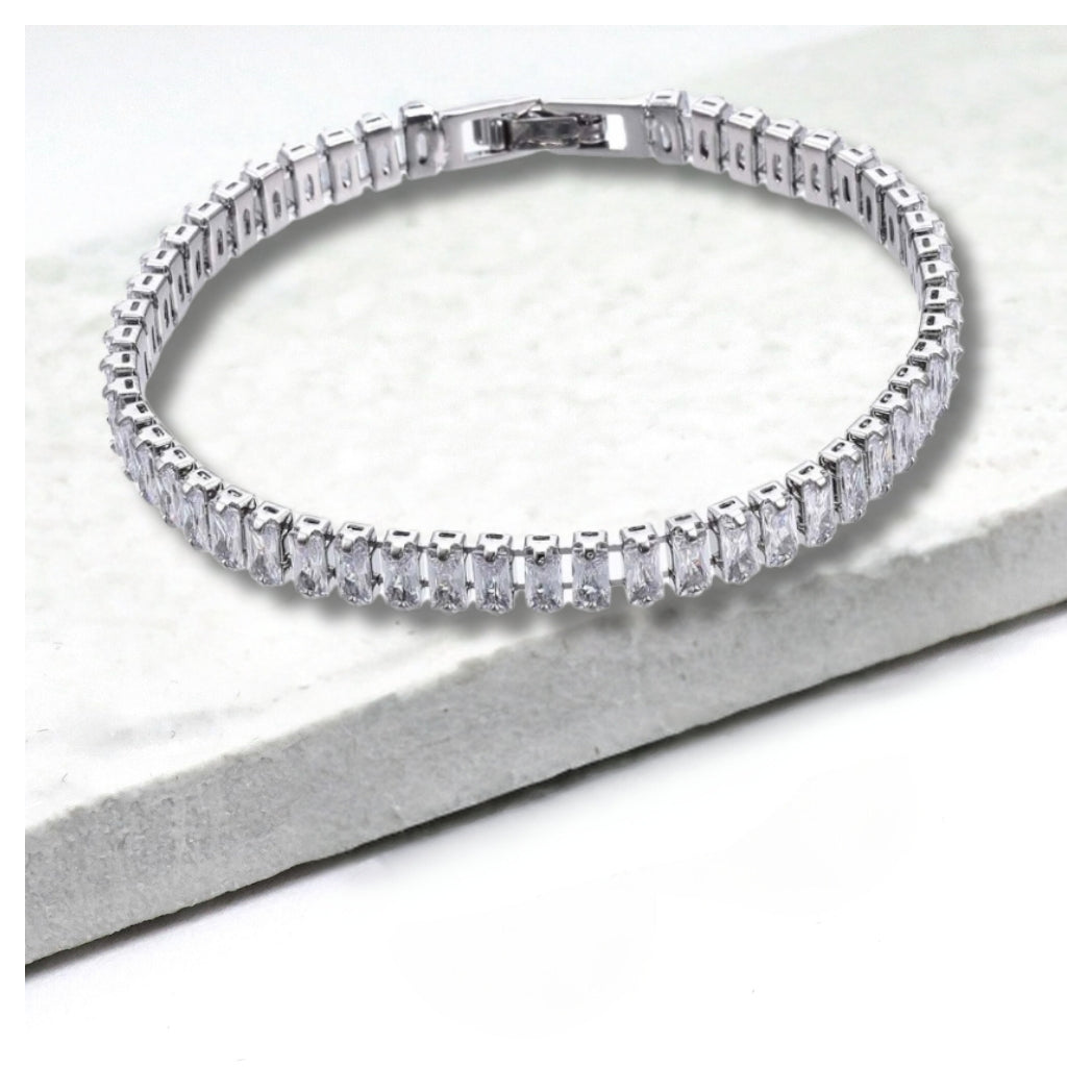 Cubic Zirconia Classic Tennis Bracelet - Platinum Plated - Nickel Free