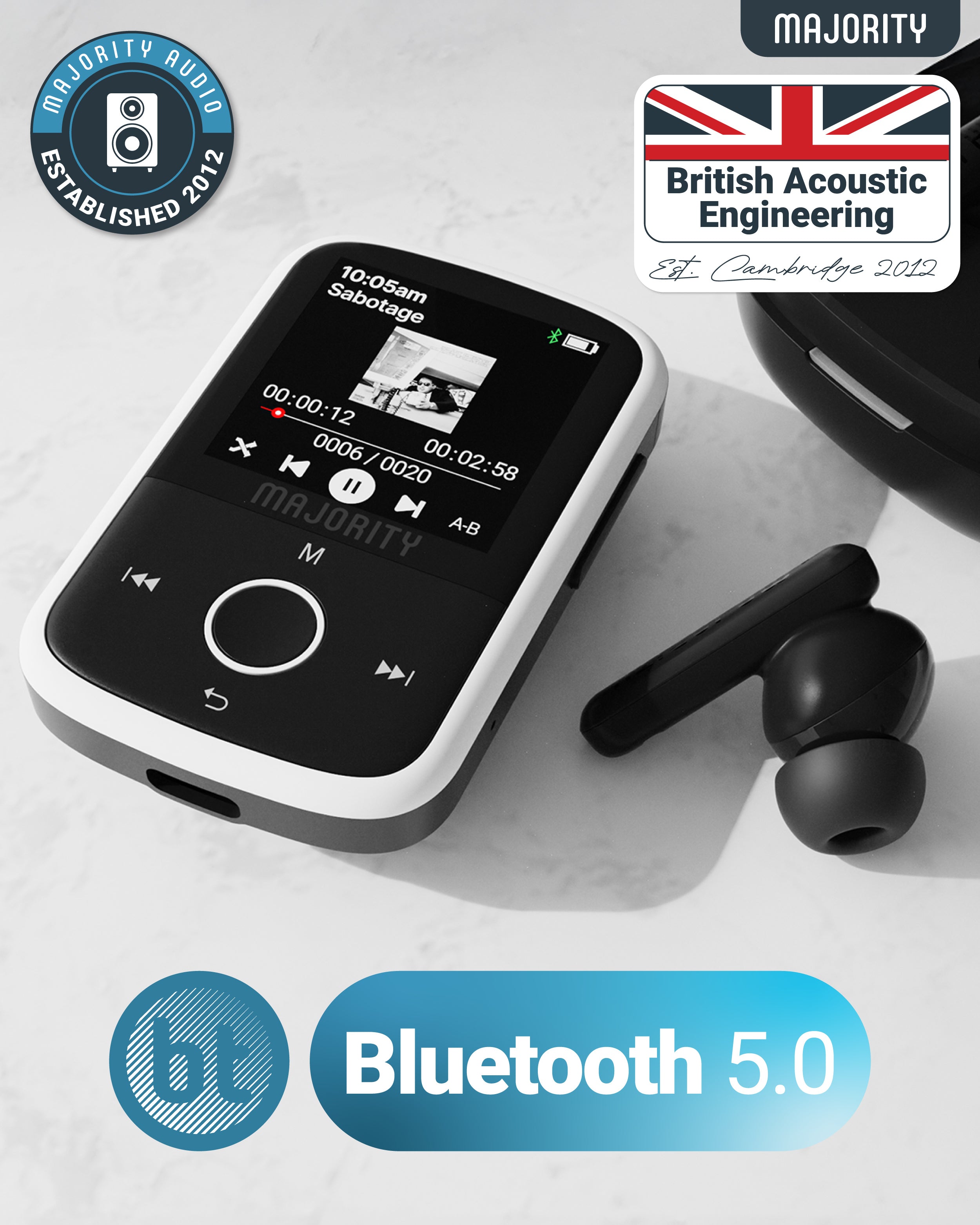 Majority 16GB MP3 Player - Sleek Black/White, Crisp Audio