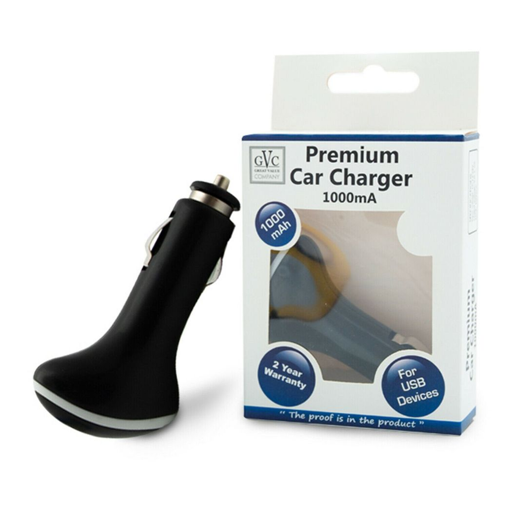 Premium Car Charger 1000mah for USB Devices - Black - Intelligent IC Chip