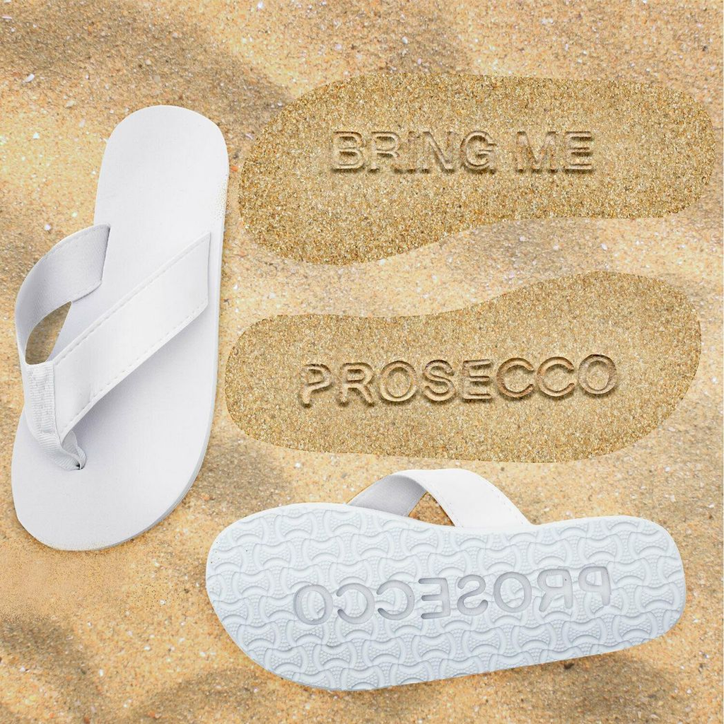 Flo "Bring me Prosecco" Sand Imprint Flip Flops White, Small