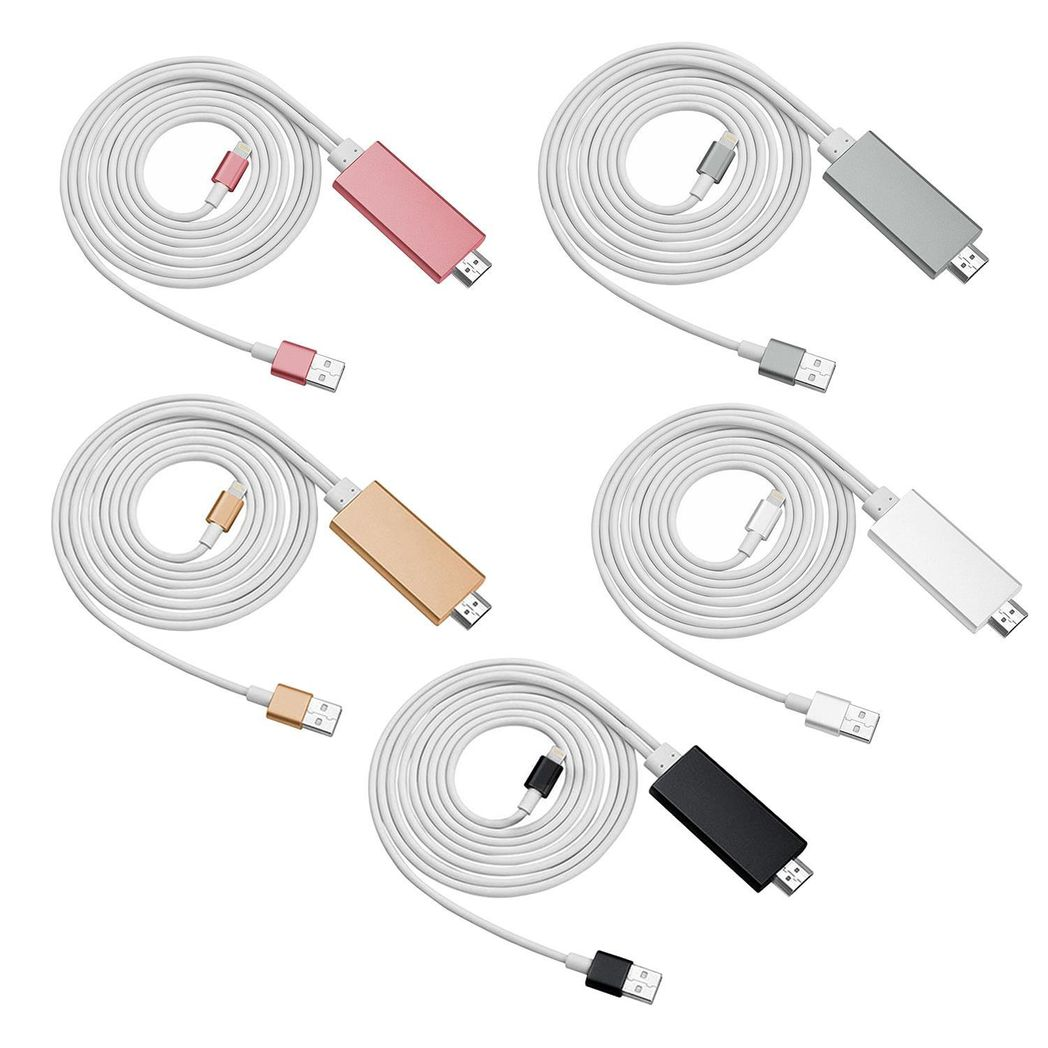 Black Full HD HDMI connector cable by Aquarius for screen mirroring from phone and tablet to display.