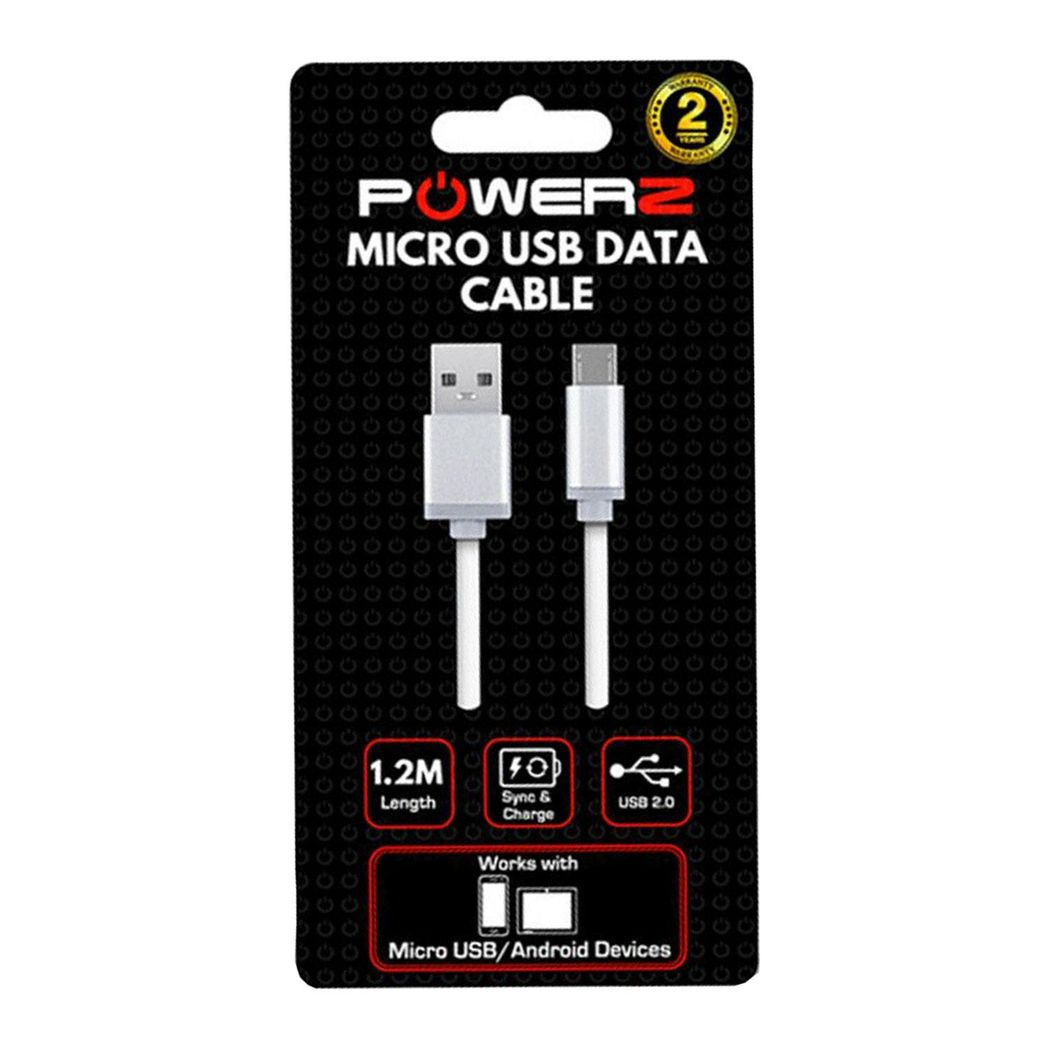 White USB data charger cable for Micro USB, 1.2m long, by Aquarius, designed for syncing and charging devices.