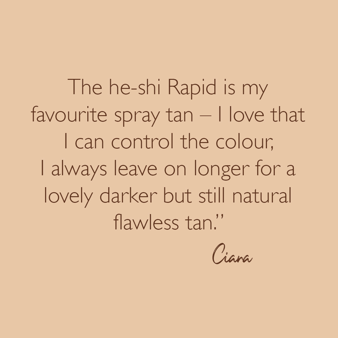 He-Shi Rapid 1 Hour Spray Tan 1L in Medium to Dark shade, showcasing sleek bottle design with no smell feature.