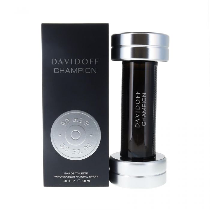 Davidoff Champion Eau de Toilette Spray 90ml in a sleek bottle with a sporty design, showcasing the brand's signature style.