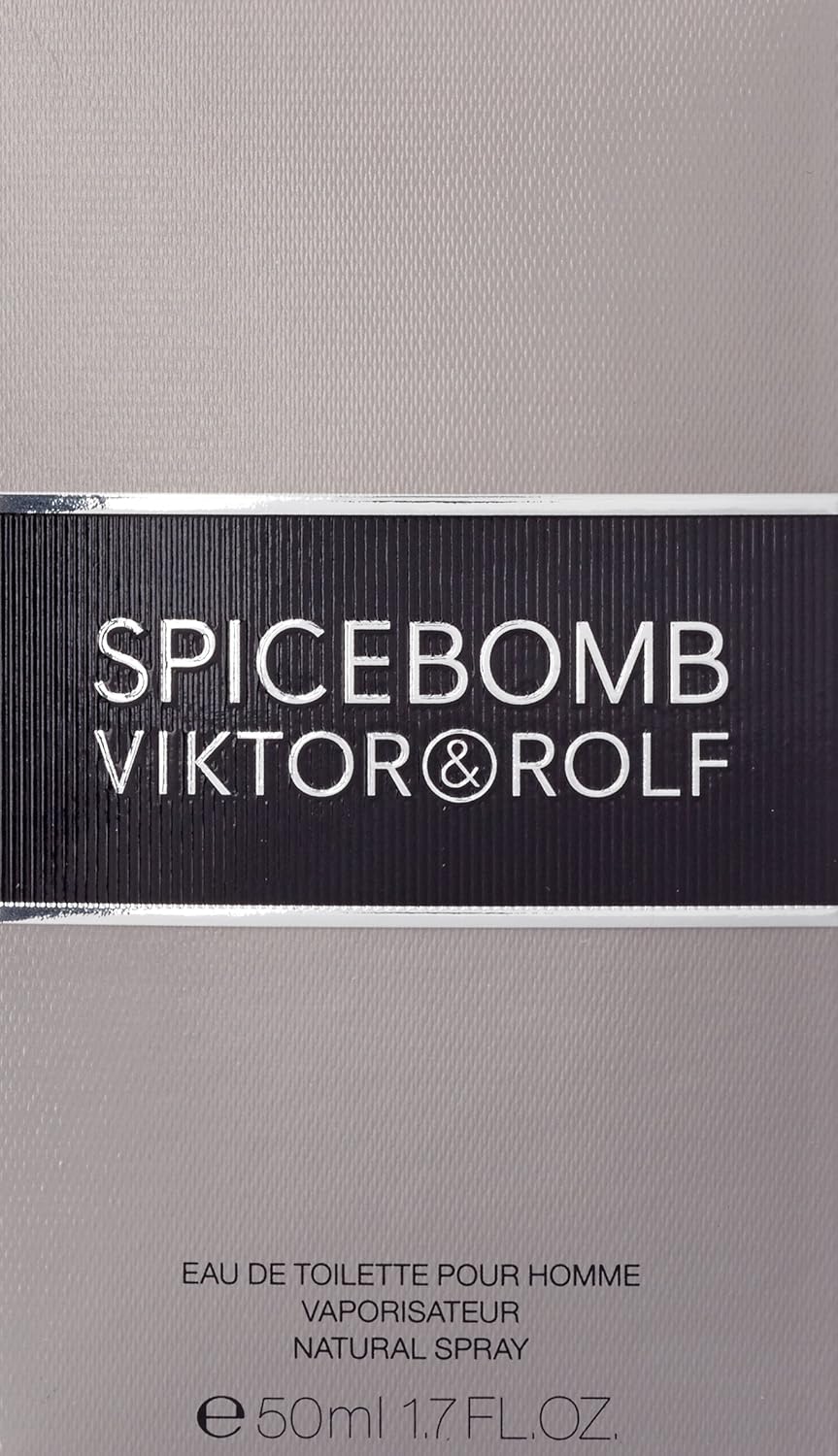 Viktor & Rolf Spicebomb Eau de Toilette Spray 50ml in a sleek bottle with a bold design on a reflective surface.
