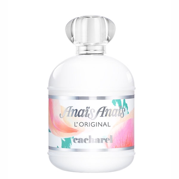Cacharel Anais Anais Eau De Toilette Spray 100ml with floral design and elegant bottle on a white background.