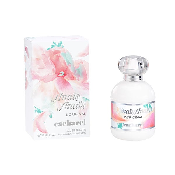 Cacharel Anais Anais Eau De Toilette Spray 100ml bottle, showcasing the back design and label details.