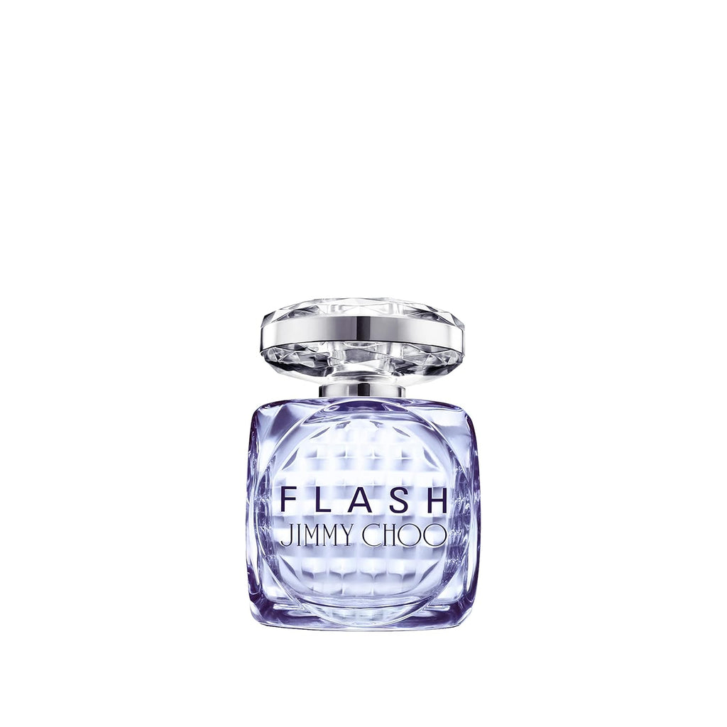 Jimmy Choo Flash Eau De Parfum Spray 60ml in a sleek bottle with a floral design, showcasing the fragrance's elegance.