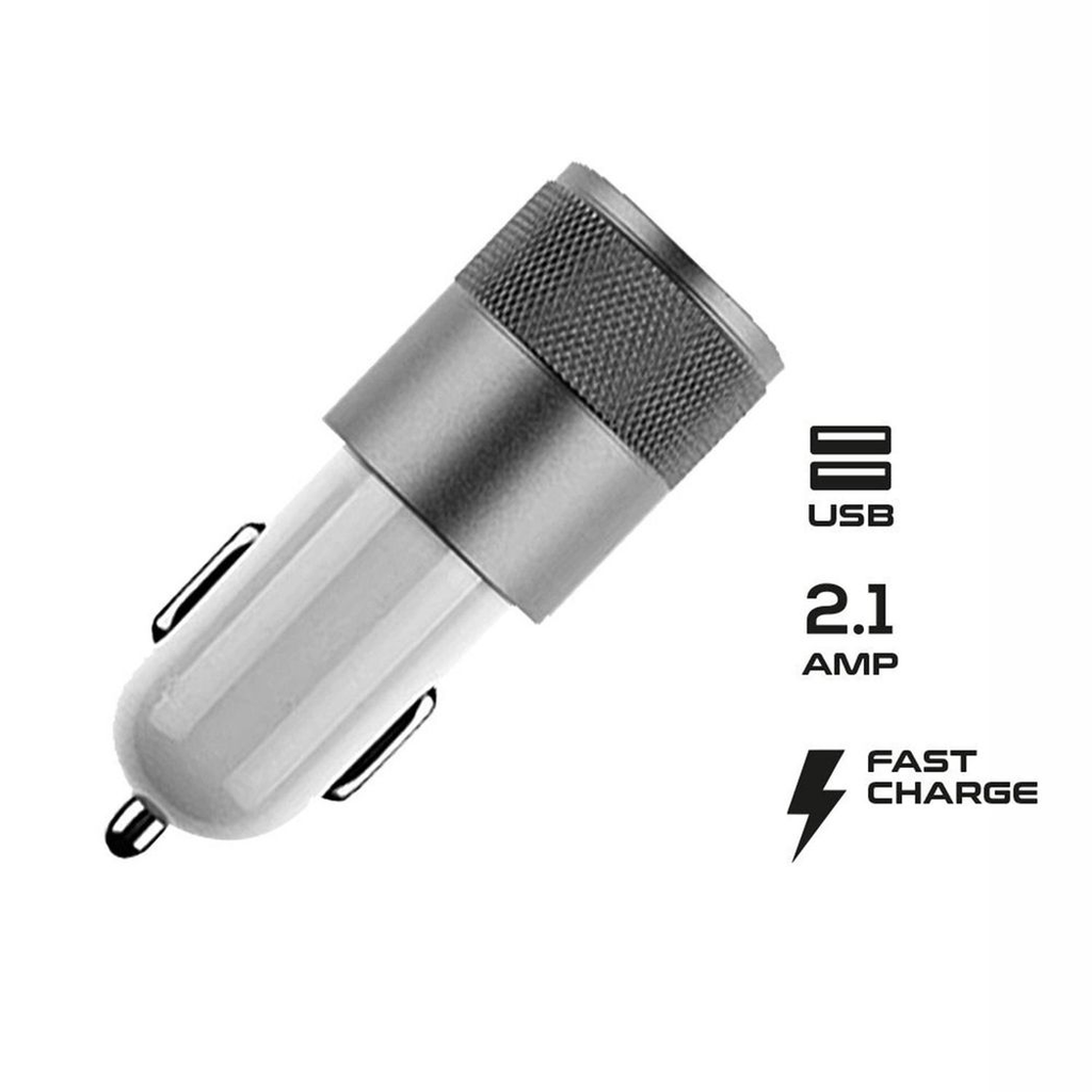 Silver FX TechHub 2.1A twin USB socket universal car charger with dual ports and compact design.