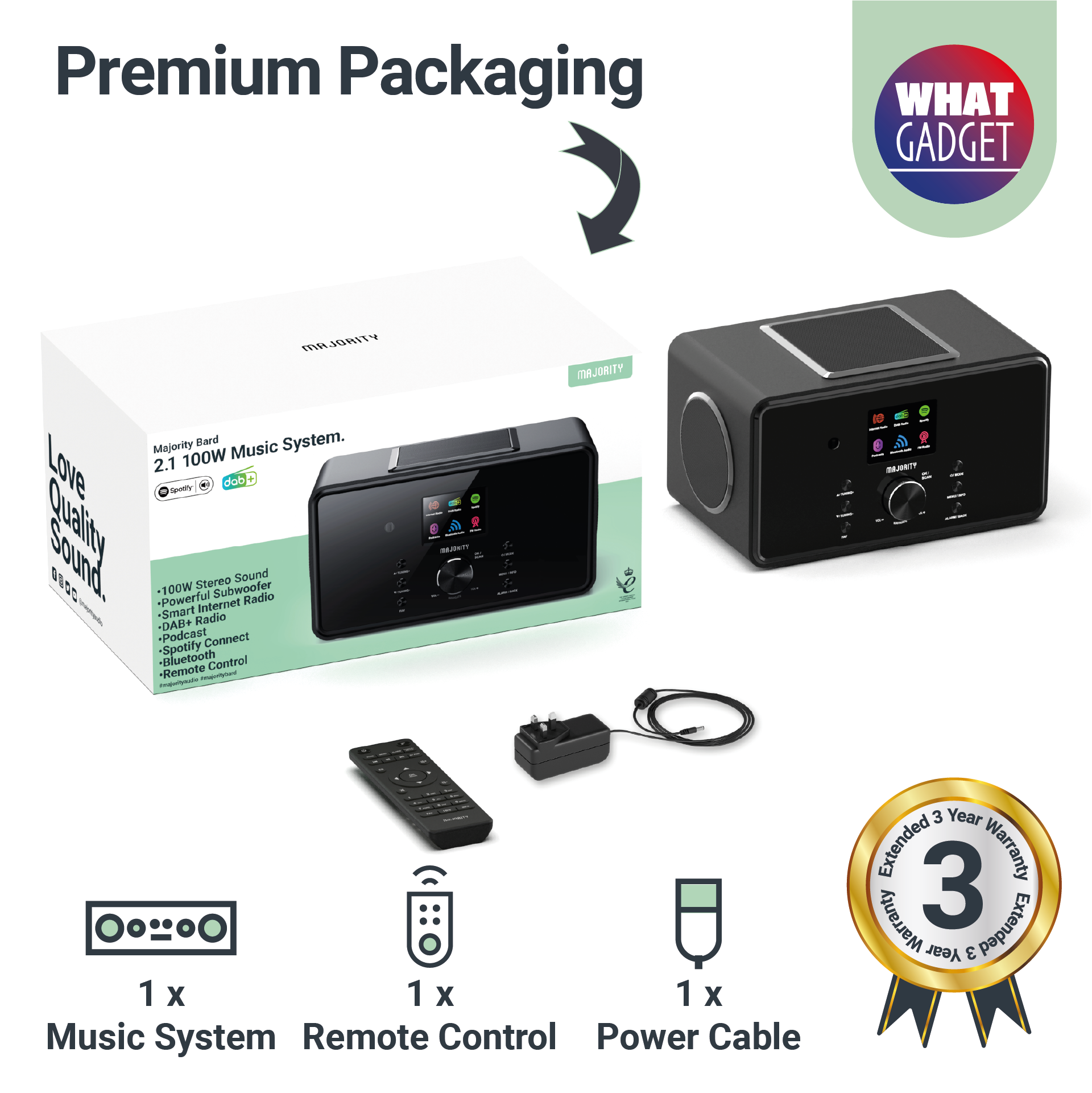 Music System with Internet Radio DAB+ FM & Bluetooth - 100W Output - Black