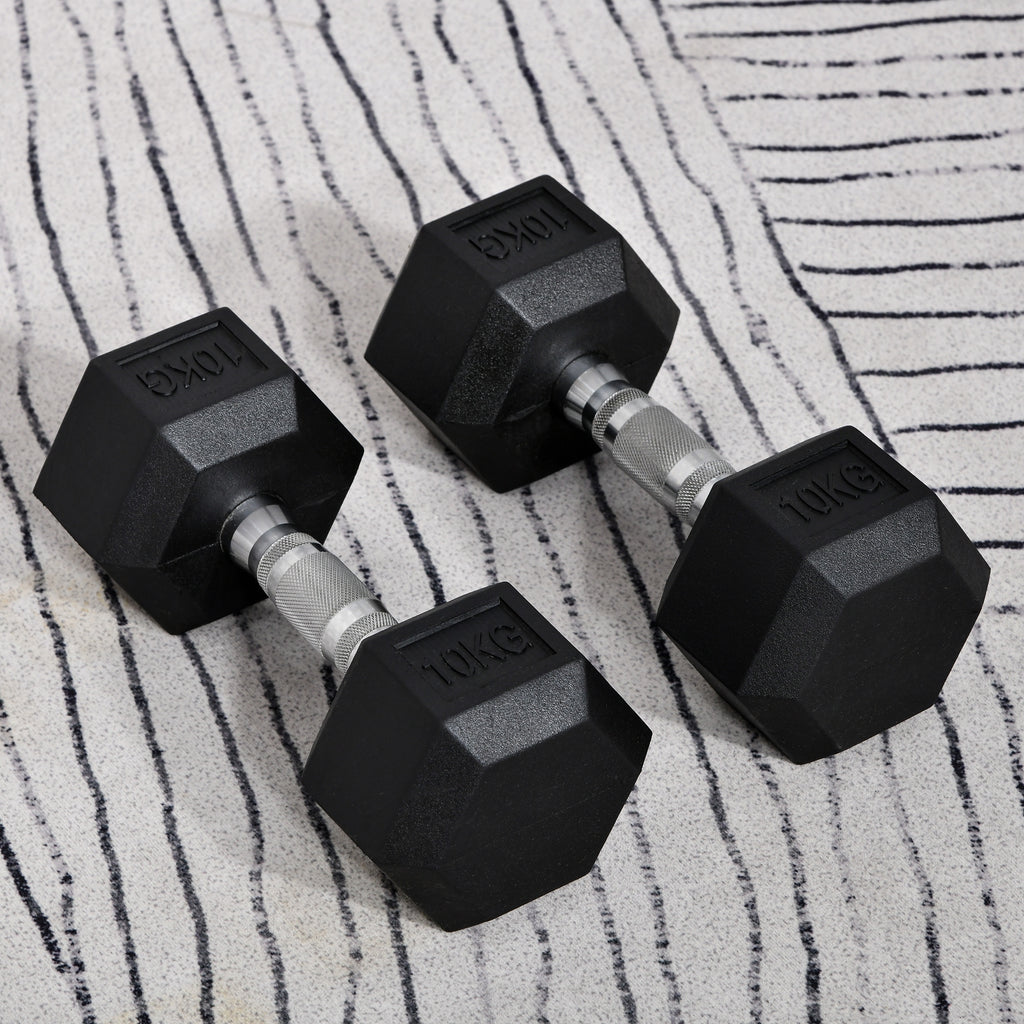 Hexagonal dumbbells 2x10kg from ActiveGear, designed for home fitness weight lifting exercises.