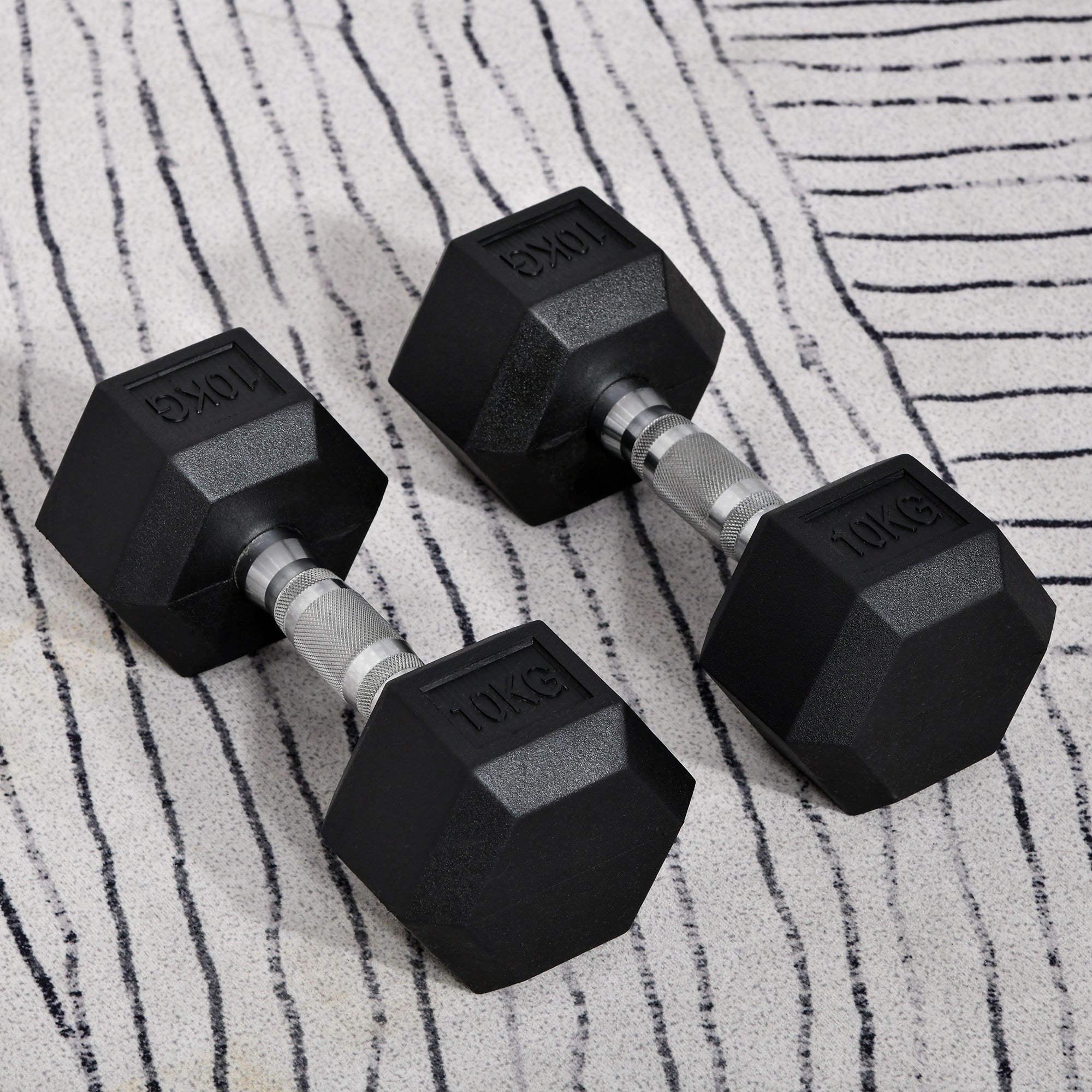 Hexagonal dumbbells 2x10kg from ActiveGear, designed for home fitness weight lifting exercises.