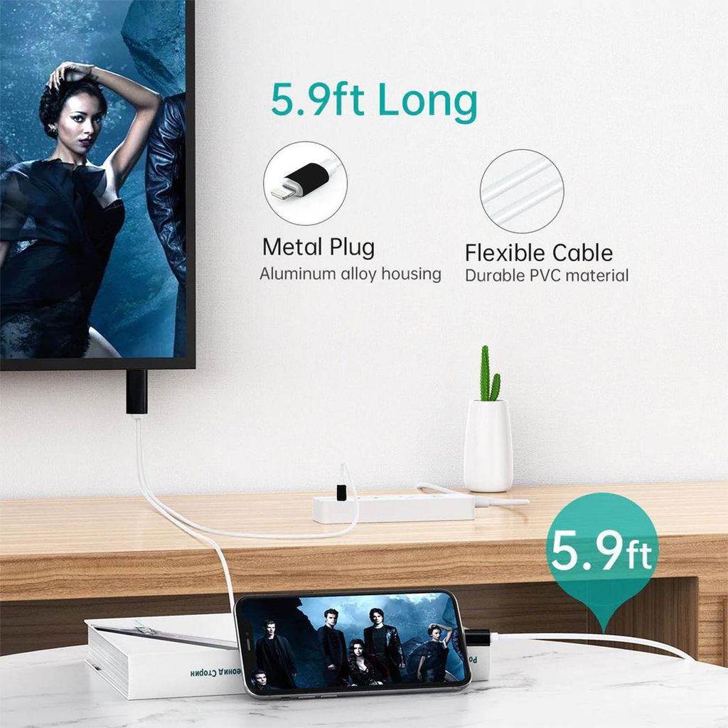 Full HD HDMI connector cable for phone and tablet in black, by Aquarius, ideal for screen mirroring and high-quality display.