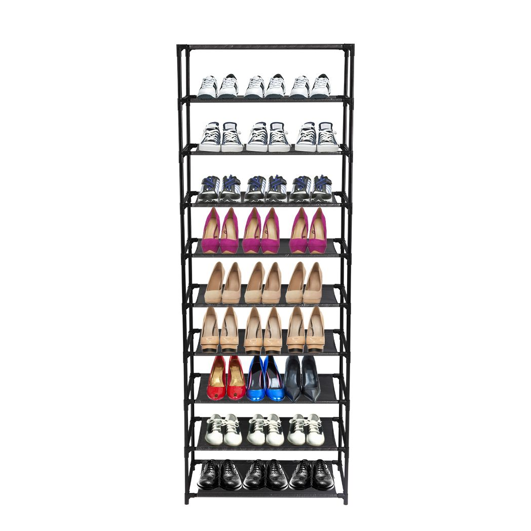 10 Tier Stackable Shoe Rack - Stainless Steel Frame Holds 50 Pairs