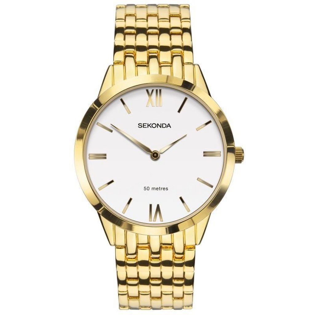Sekonda Mens Fashion White Dial Gold Plated Bracelet Watch 1610