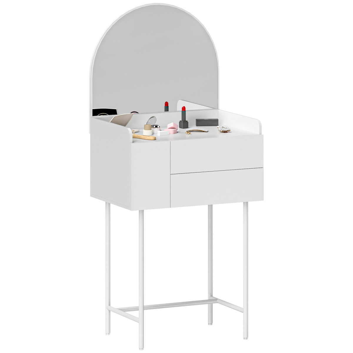White Makeup Vanity Table with Mirror & Drawers - Modern Dressing Table