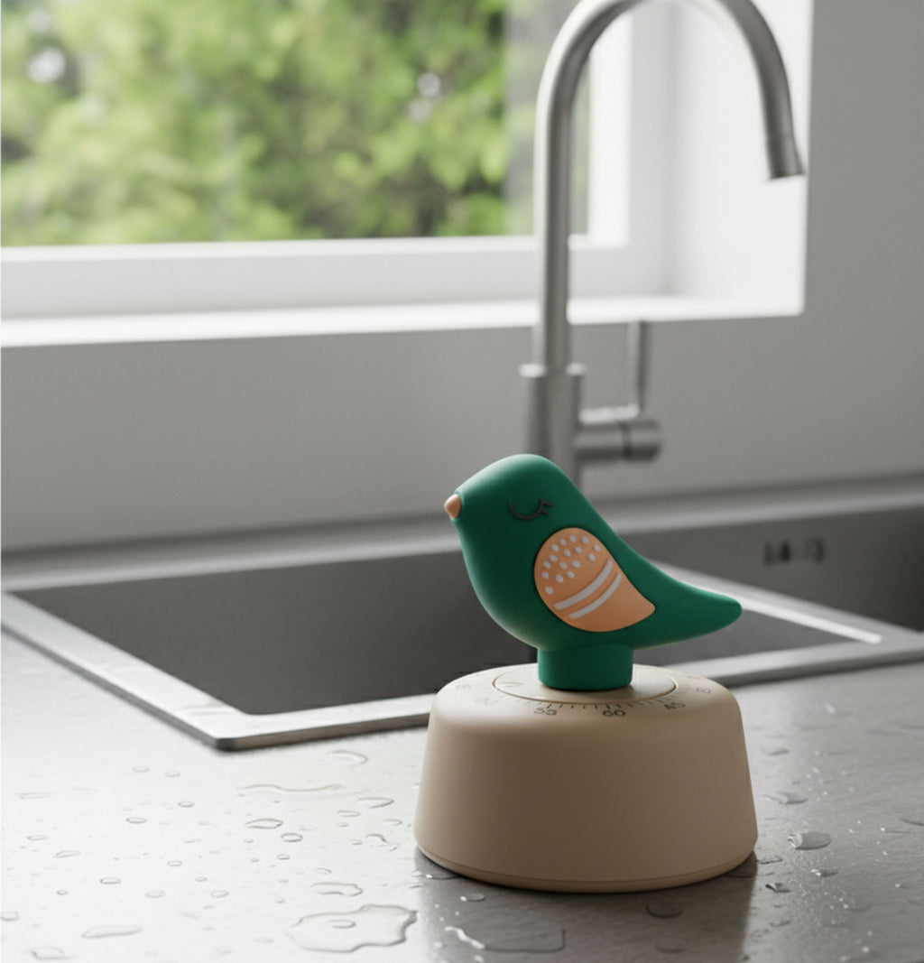 Pilfink Bird Kitchen Timer - Colorful Scandinavian Design, 60 Minutes