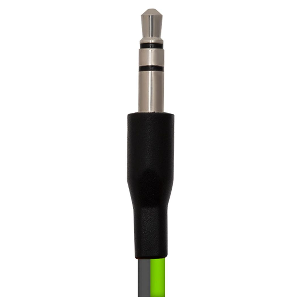 Green Offset 3.5mm jack in-ear headphones by TechHub, featuring a hands-free design and comfortable fit.