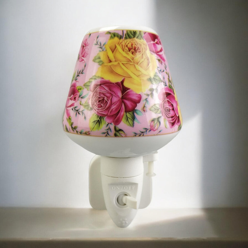 8 INCH FLORAL LED NIGHTLIGHT YELLOW  AND PINK ROSE