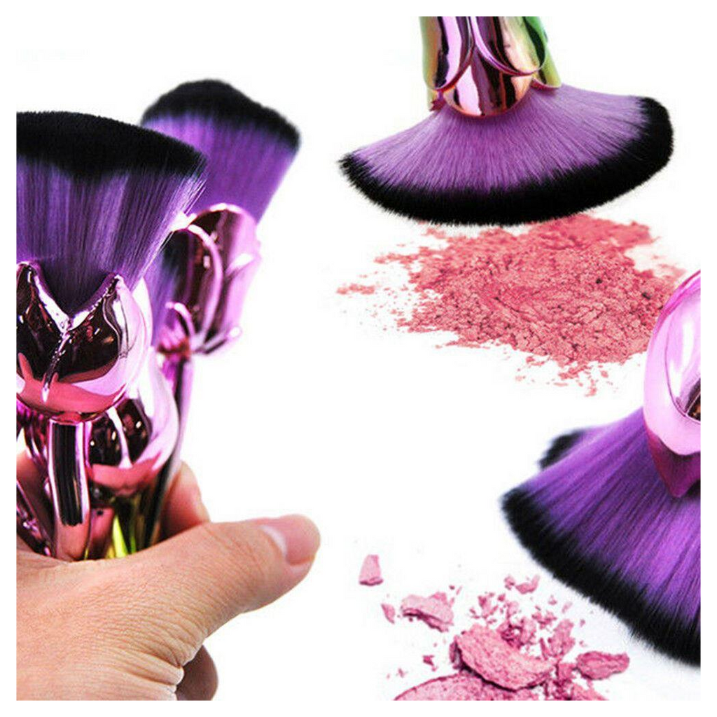 Beauty and the Beast-inspired GlowCare makeup brushes with glossy handles in a vibrant display.