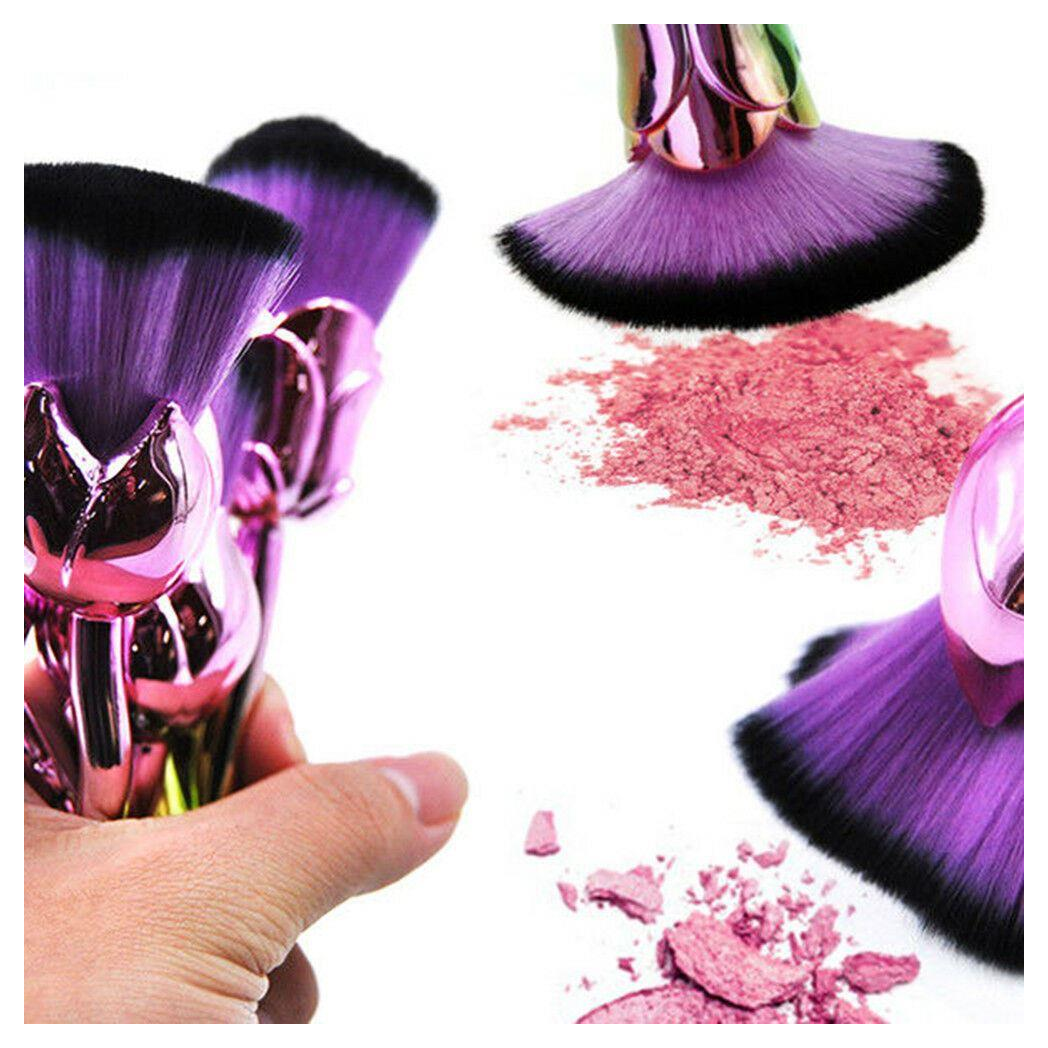Beauty and the Beast-inspired GlowCare makeup brushes with glossy handles in a vibrant display.