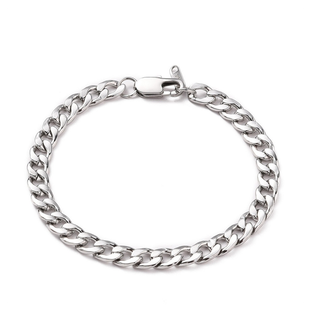 Mens Curb Chain Bracelet - Stainless Steel - Silver - 9 Inches