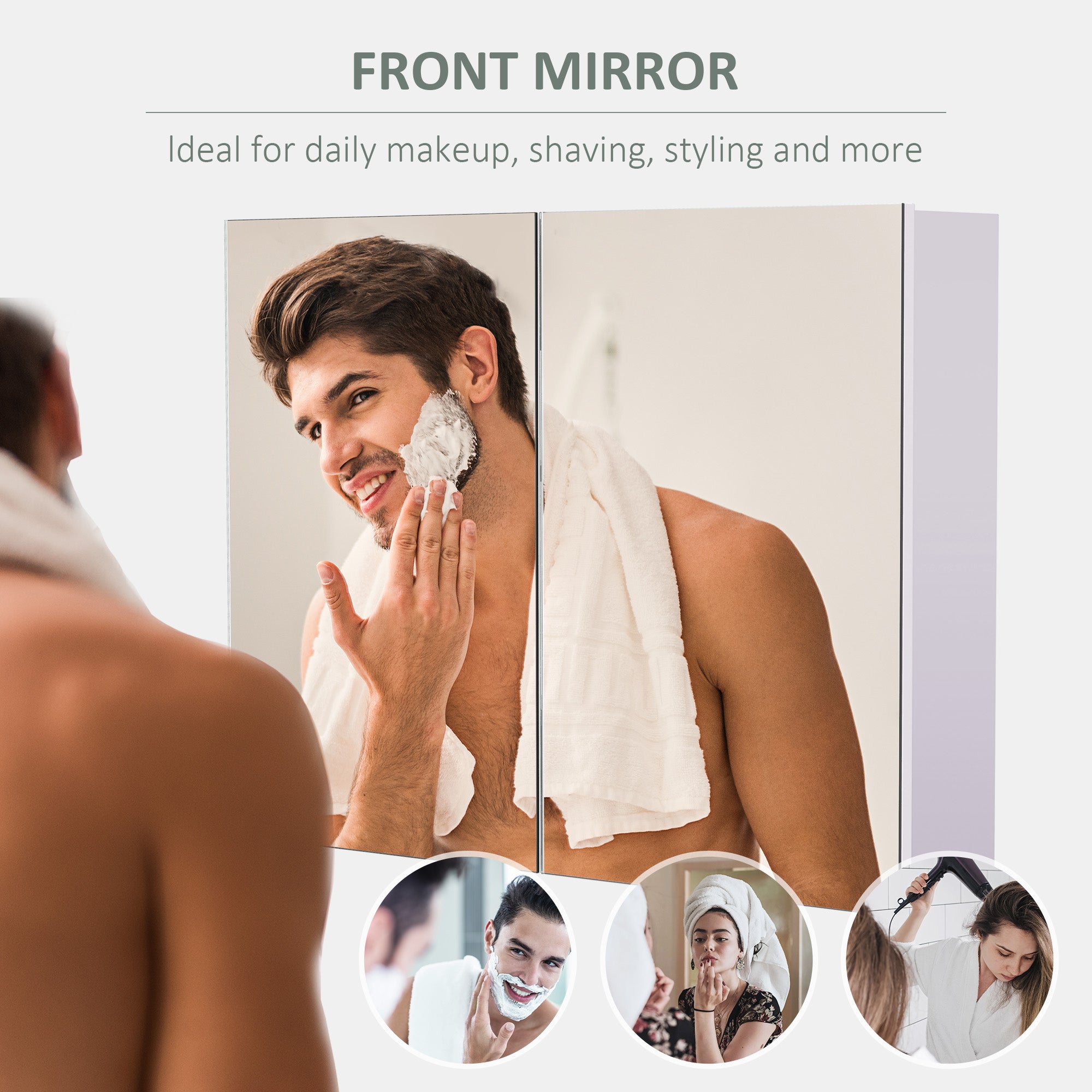 Mirror Cabinet Double Door Wall Mounted Modern Storage Unit Bathroom