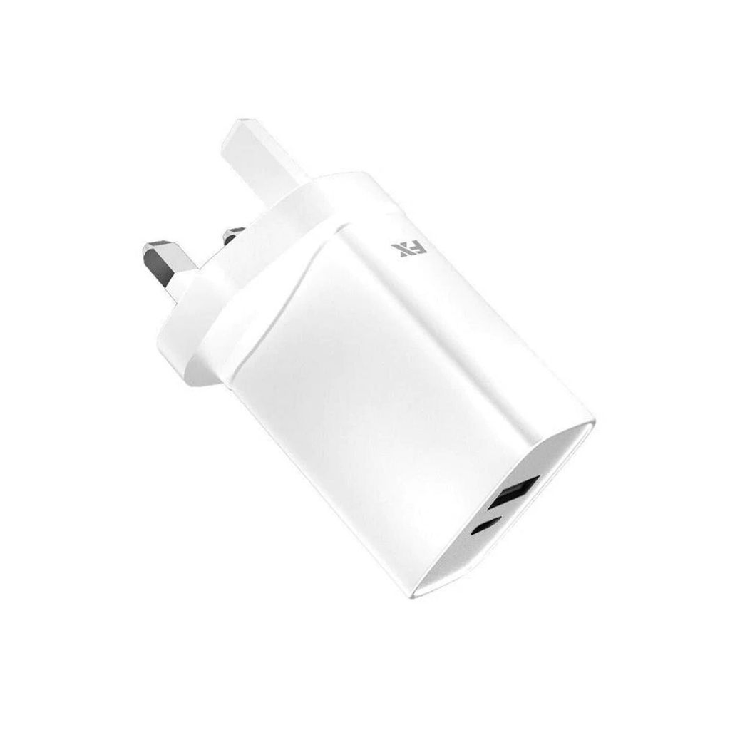 FX TechHub USB-C mains charger in white, featuring PD20W fast charging and universal compatibility.