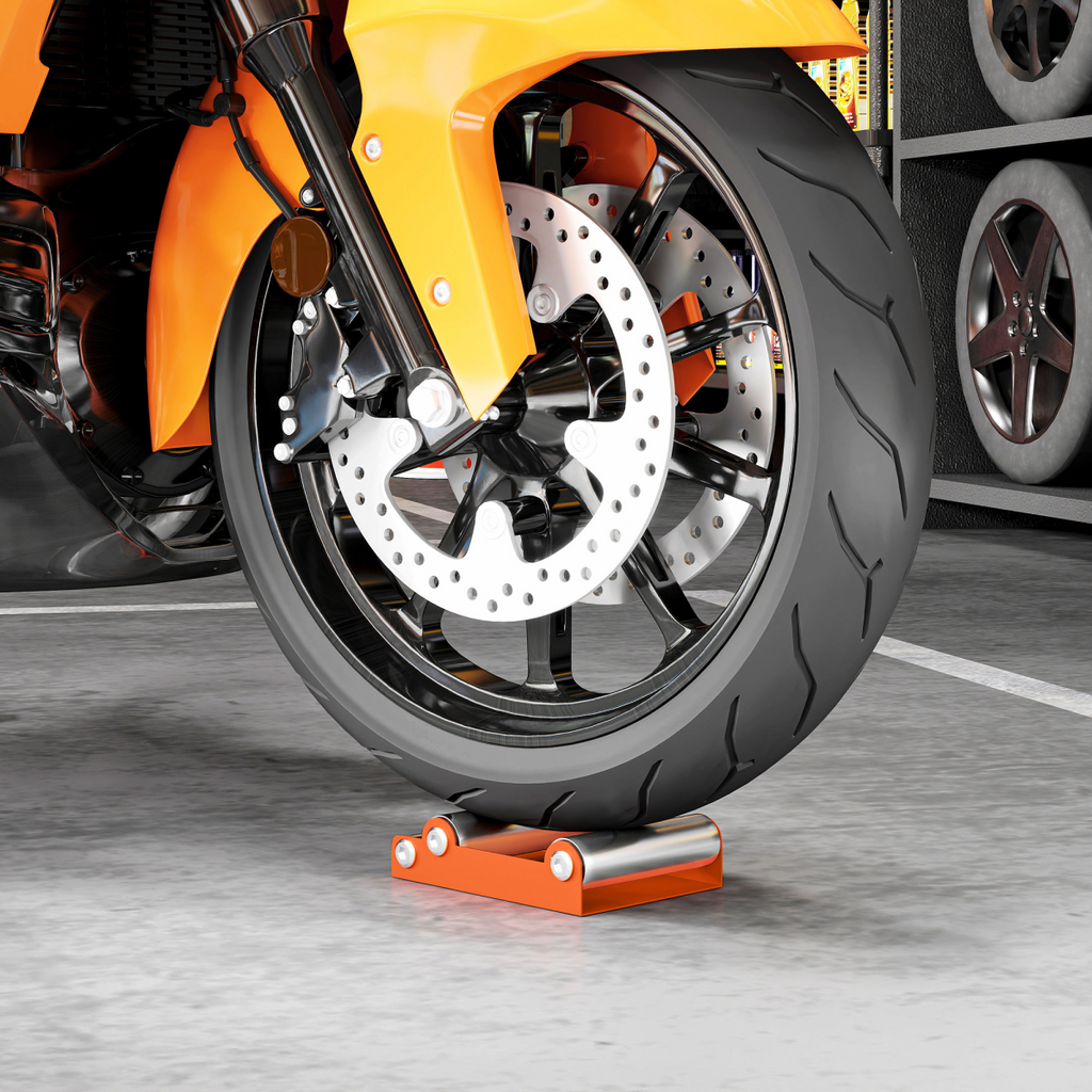 Compact Motorcycle Wheel Roller Stand for Tire Cleaning & Chain Lubrication - 220kg