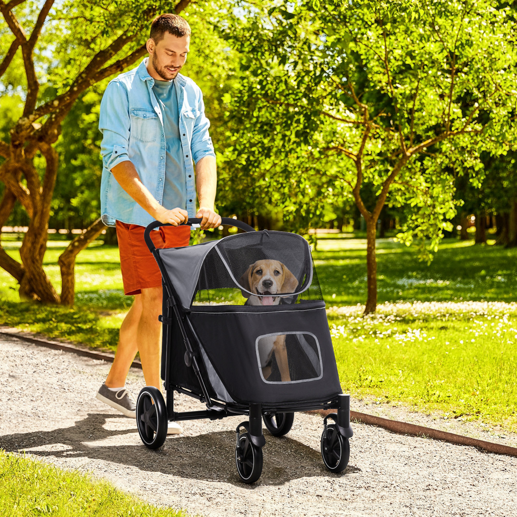 PawHut Foldable Dog Carriage w/ Universal Wheels, Shock Absorber - Black