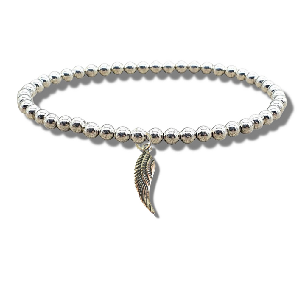 Angel Feather Silver Beaded Bracelet - Women's Bracelet