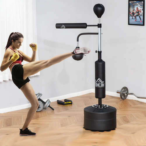 3-in-1 punching bag with stand featuring 2 speedballs and a 360° reflex bar for versatile training by ActiveGear.