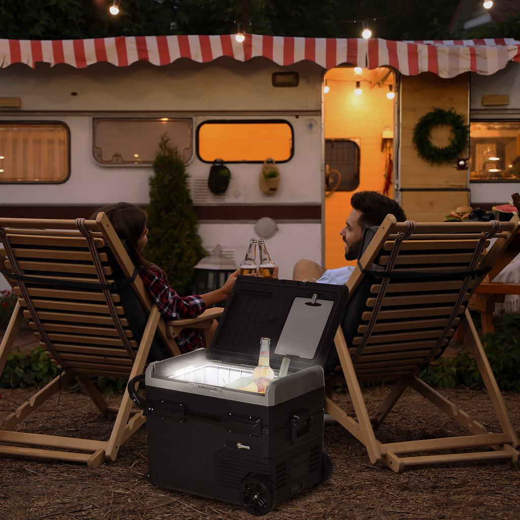 50L Car Refrigerator 12V Portable Freezer w/ Inner LED Light, Wheels Outsunny