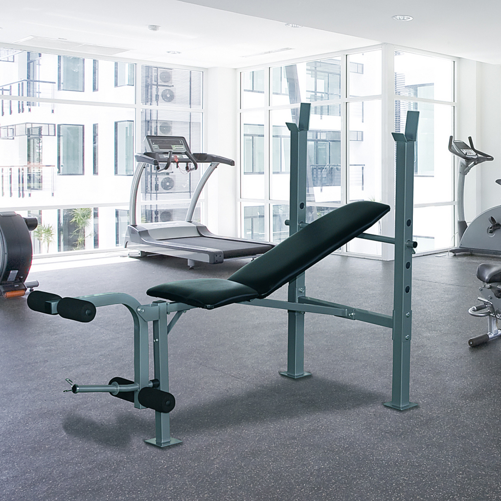 Adjustable Multi Gym Weight Bench with Barbell Stand, designed for chest, leg, and abs training, by ActiveGear.