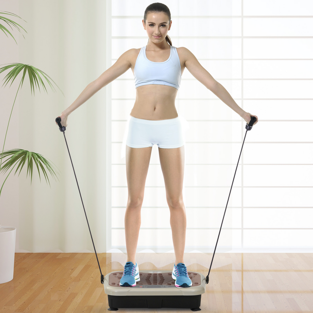 Vibration plate machine by ActiveGear, designed for fitness body shaping and slimming in a home gym setting.