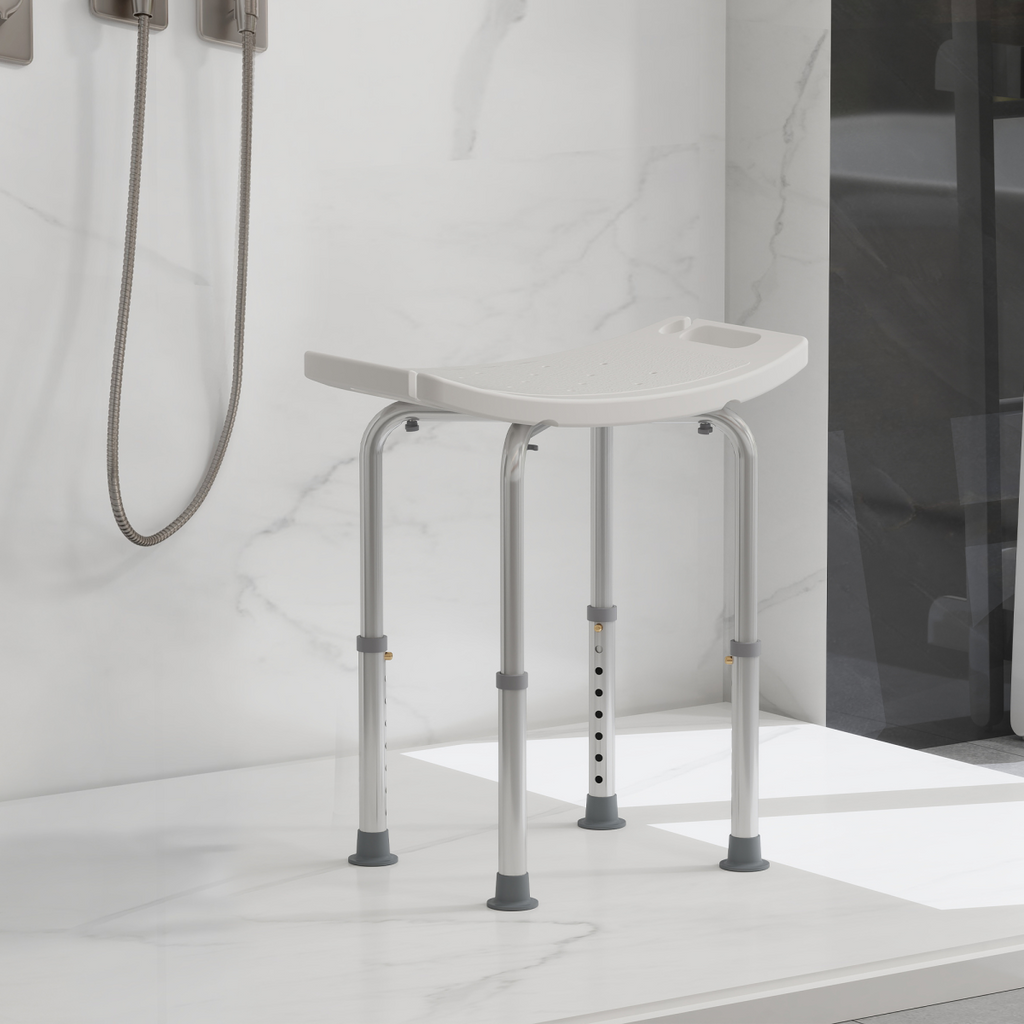 Adjustable height Mobility Shower Stool with aluminum frame and non-slip surface by HomeCraft.