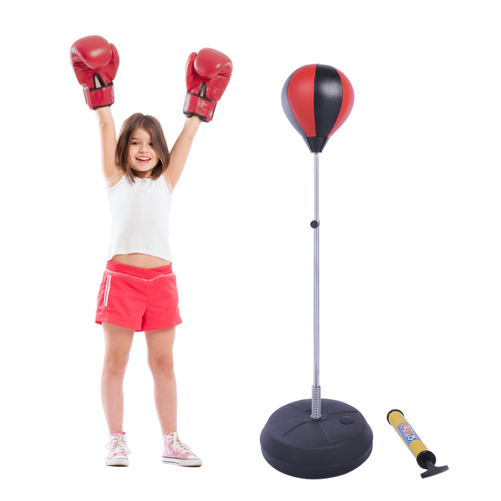 Kids boxing punching ball set with adjustable height, gloves included, perfect for training and active play.