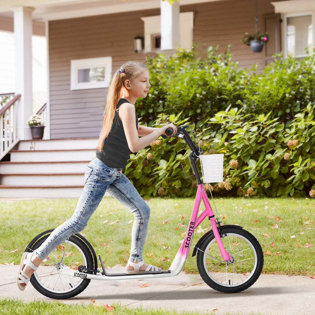 Kids Kick Scooter by FunZone with basket, cup holder, dual brakes, and adjustable height for ages 5-12.