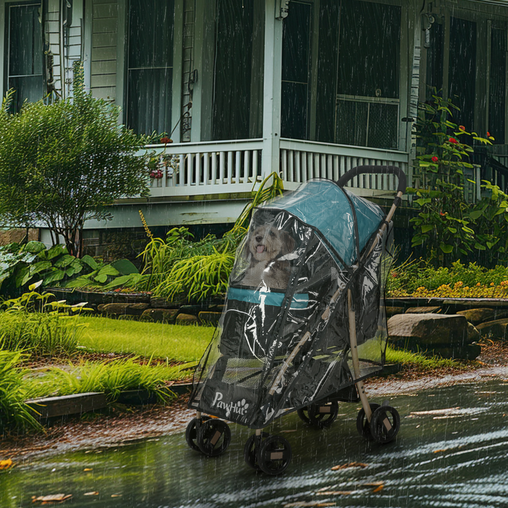 PawHut Pet Stroller for XS and S Dogs with Rain Cover - Dark Green