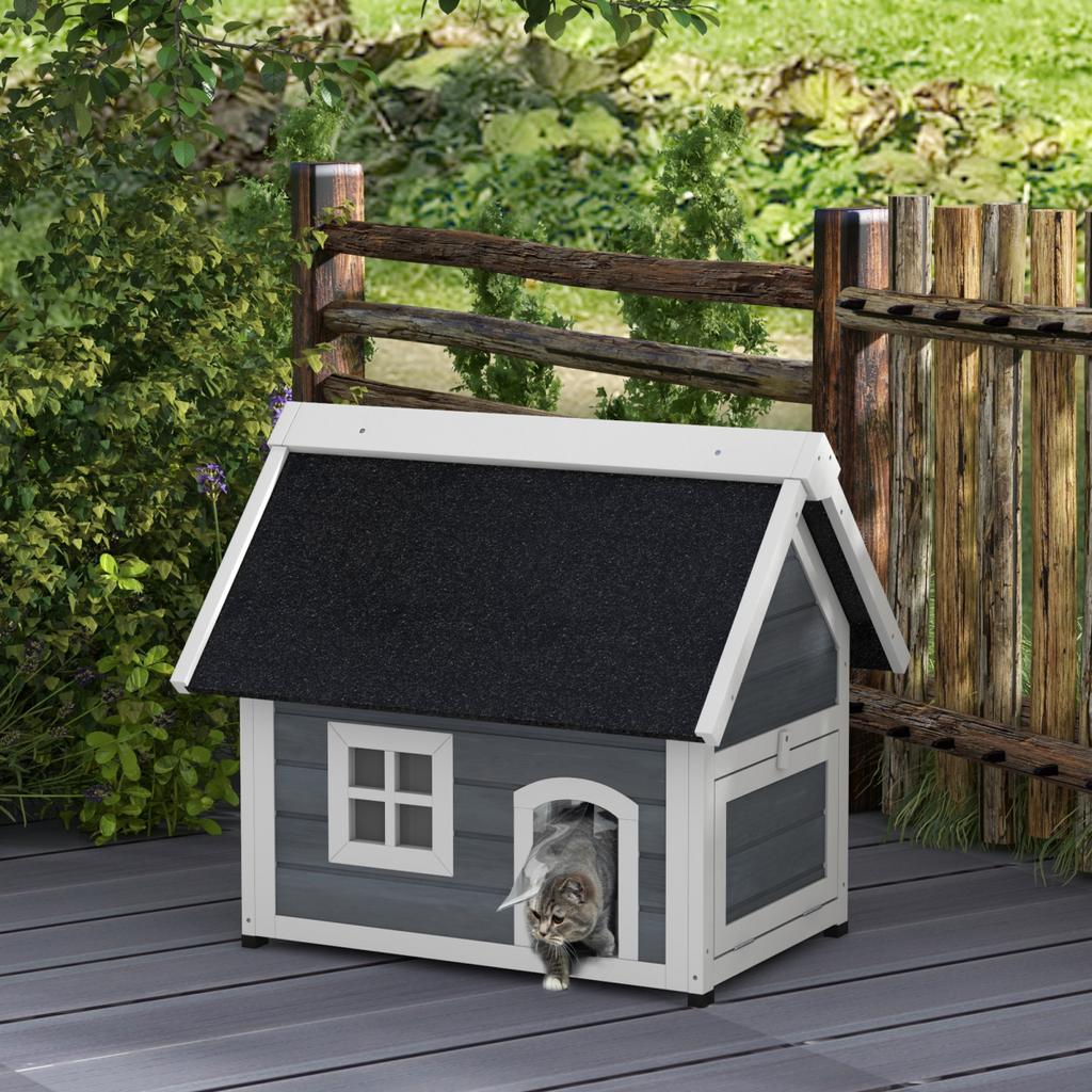 PawHut?Outdoor Feral Cat House with Openable Asphalt Roof,?Grey