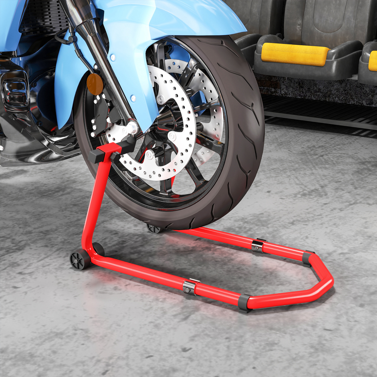 Motorcycle Paddock Stand - Front & Rear - 390kg Capacity - Adjustable Adapters - Red