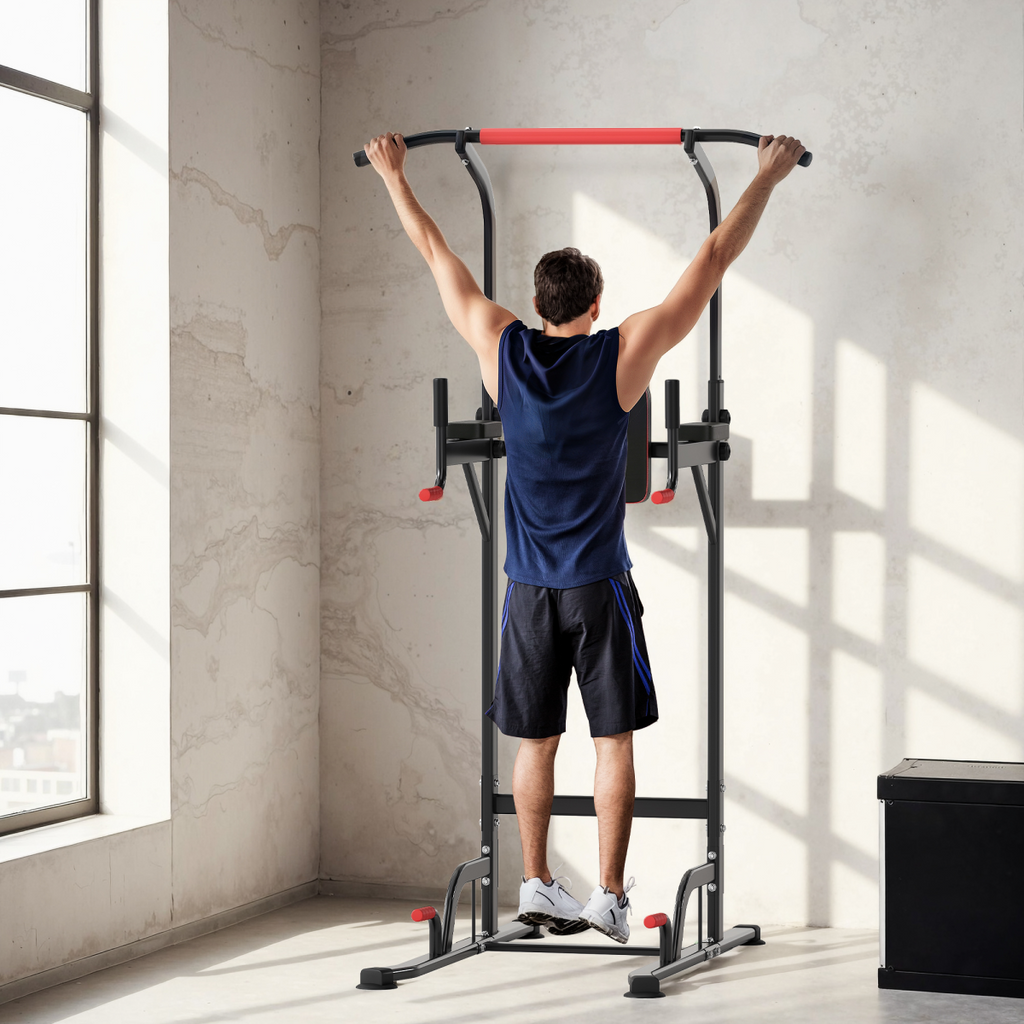Power Tower Station Pull Up Bar for home gym, featuring sturdy frame and multiple workout stations, by ActiveGear.
