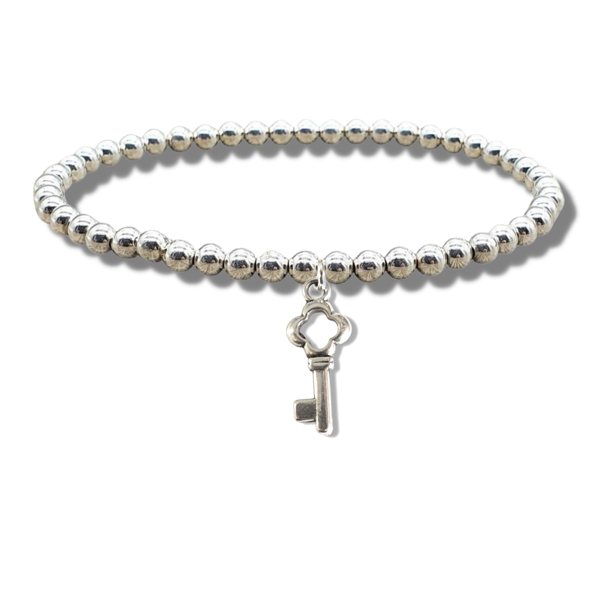 Key Silver Beaded Bracelet - Women's Key Charm
