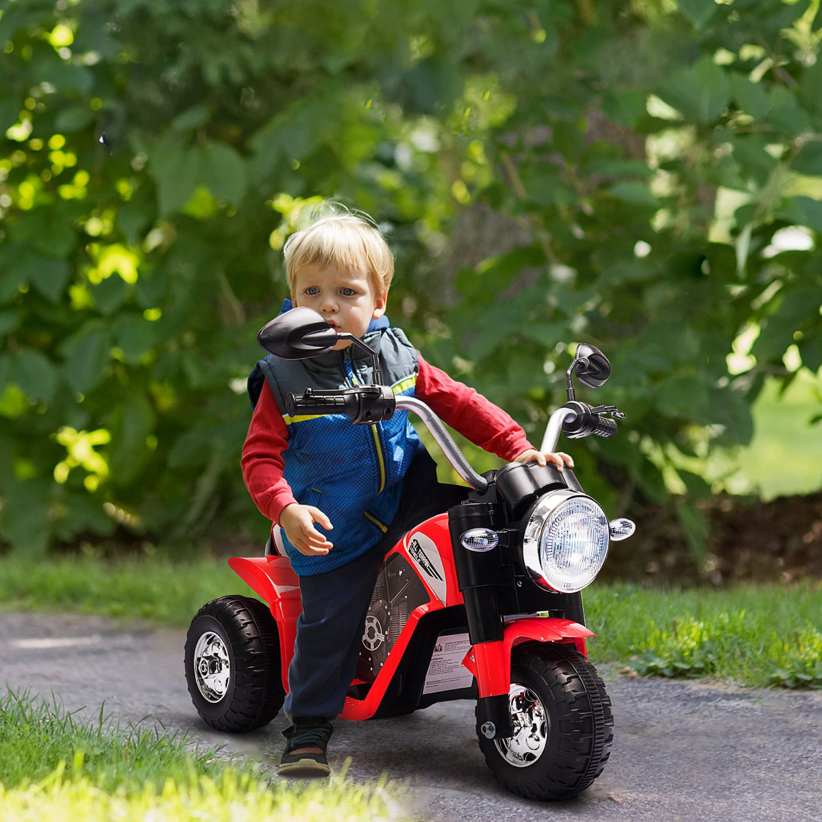 Red 6V Electric Motorcycle Ride-On Toy for toddlers aged 18-36 months, showcasing fun design and sturdy construction.